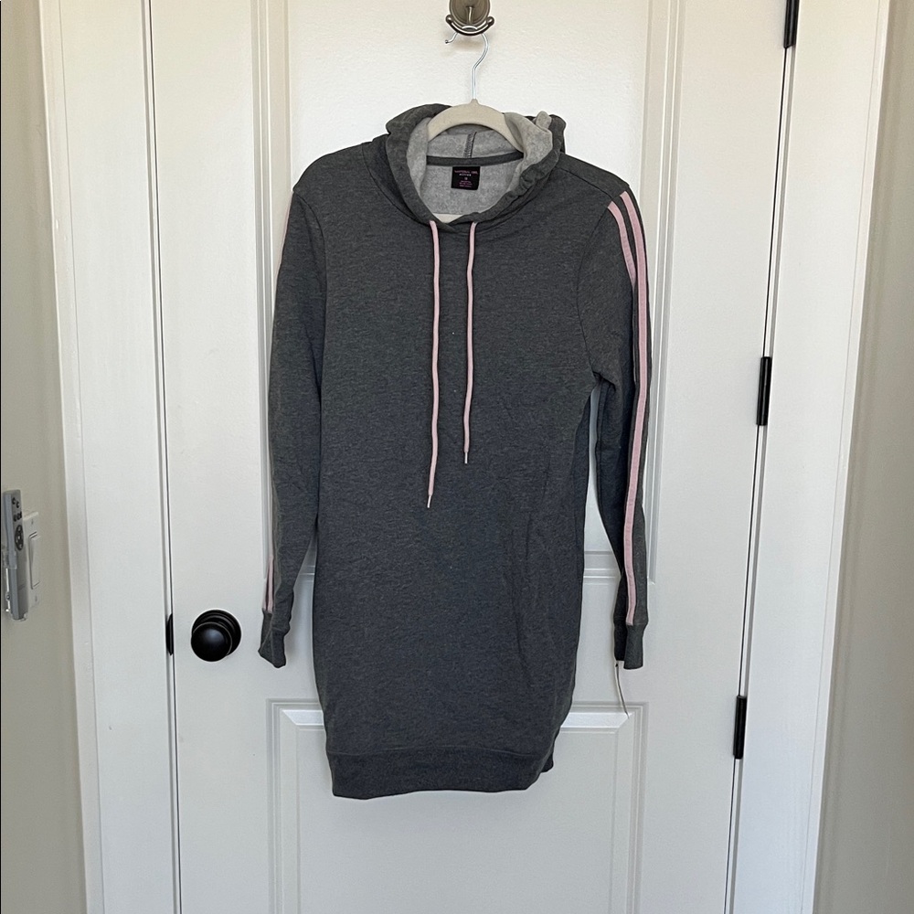 Material Girl Gray and Pink Long Sleeve Hoodie Dress